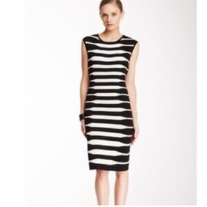 Calvin Klein Black White Zebra Bodycon Sleeveless Knit Dress (XL)